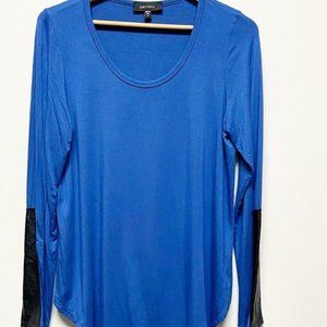 Blue Faux Leather Sleeve Top Size M